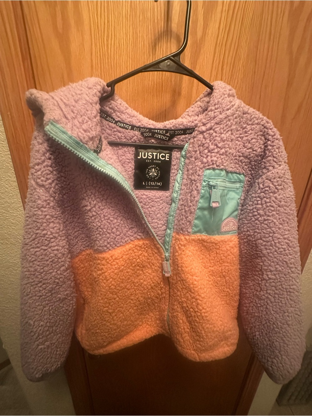 Justice Lavender, Peach & Mint Sherpa Colorblock Hooded Jacket